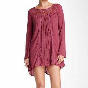 JOLT SZ Med Long Sleeve Boat Neck A-Line Swing Dress Lined Hi-Lo Hem